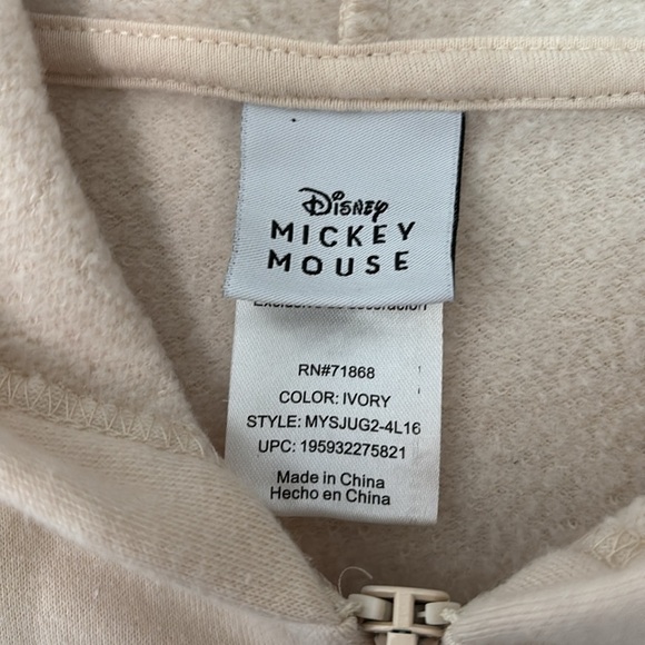 Women’s Mickey Mouse Full Zip Hoodie Sweatshirt, Ivory, XL - Picture 5 of 8